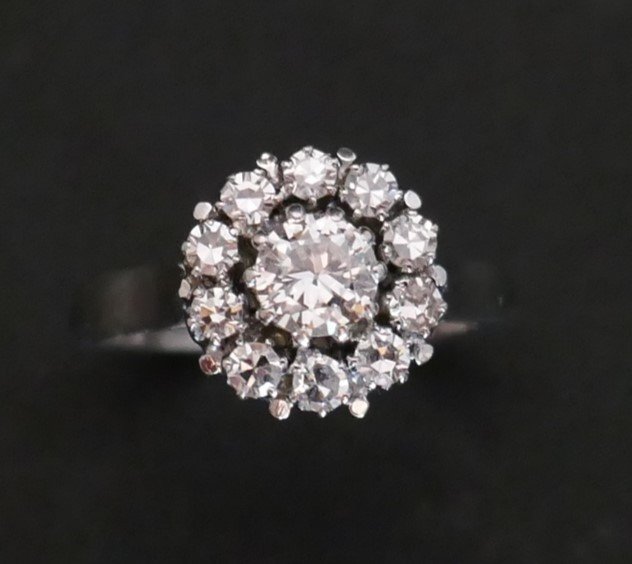 Bague Marguerite 1 carat Diamants, Or Blanc 18 Carats.-photo-1