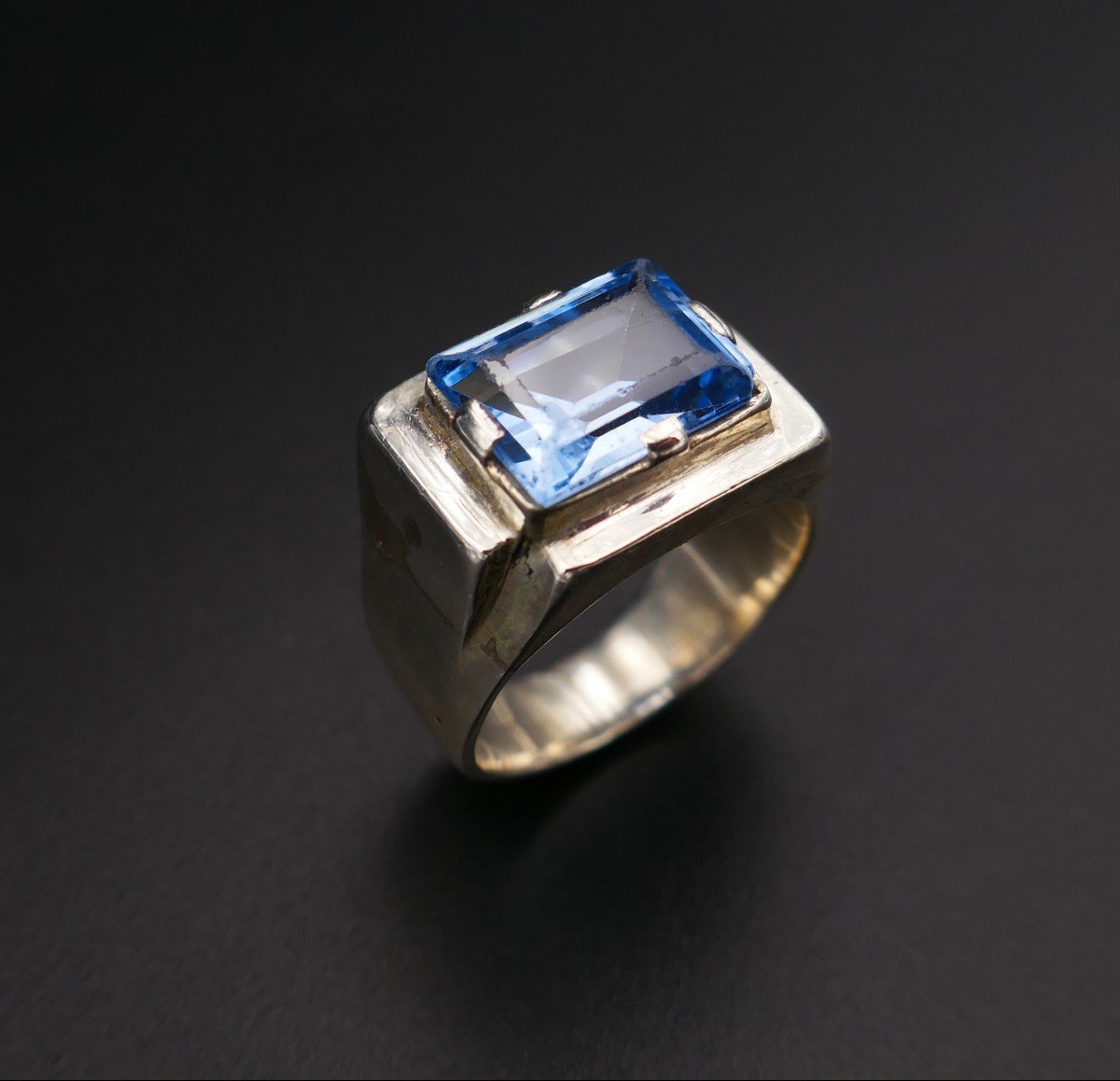 Bague Art Déco En Argent Et Spinelle Bleu.-photo-2