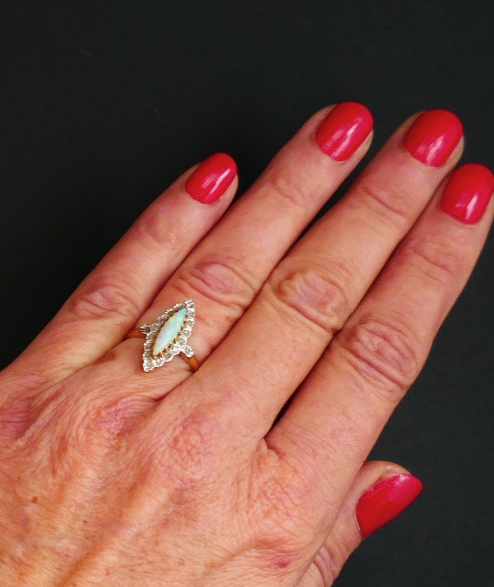 Opal And Diamond Ring, 2 Tone 18 Carat Gold.-photo-2
