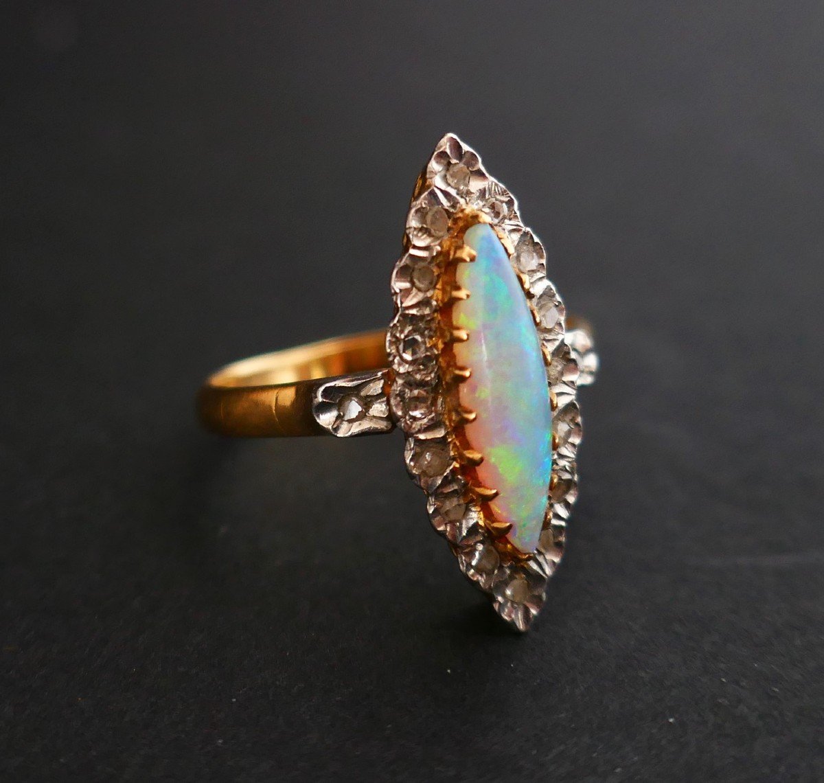 Opal And Diamond Ring, 2 Tone 18 Carat Gold.-photo-3