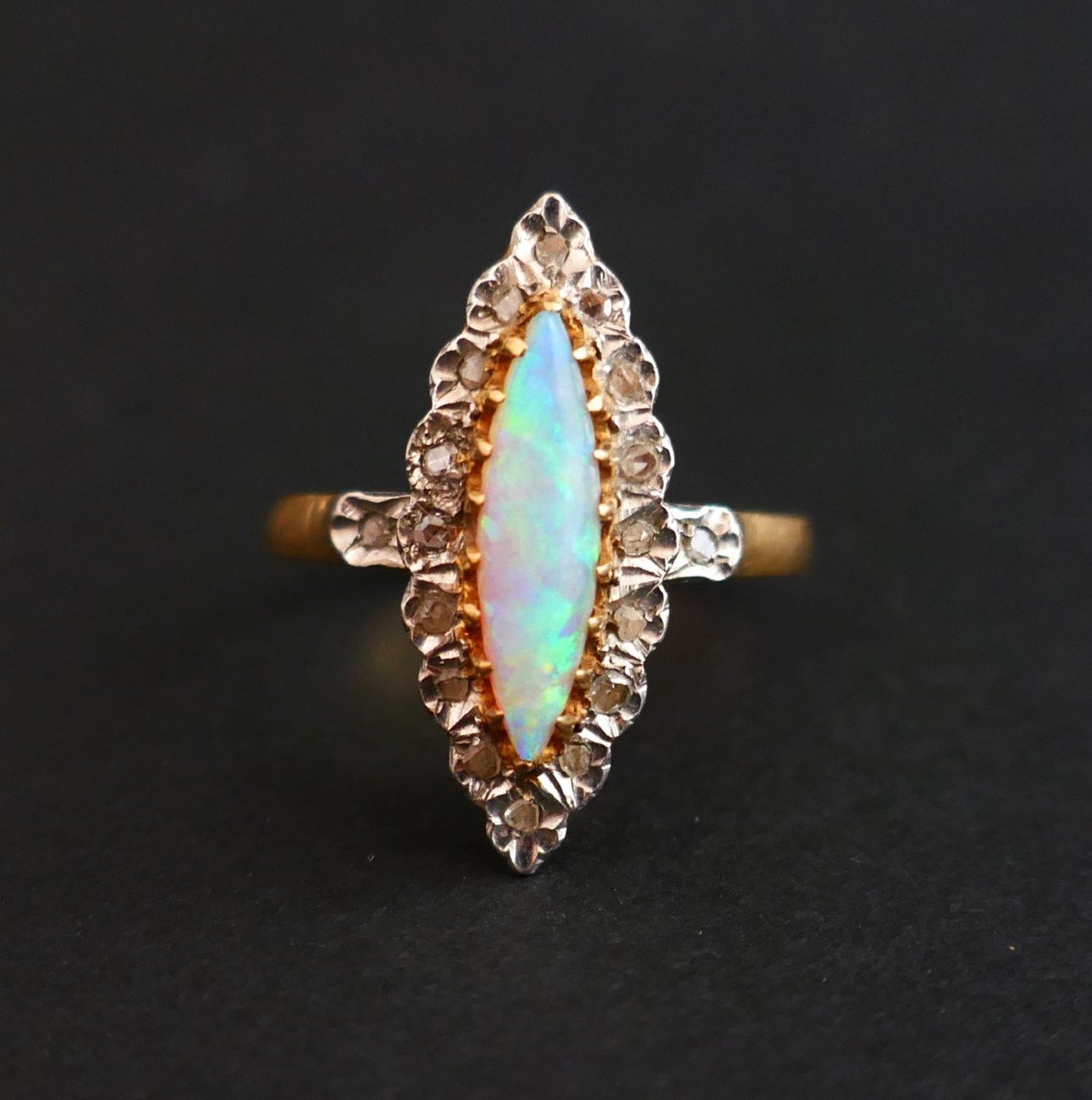 Opal And Diamond Ring, 2 Tone 18 Carat Gold.