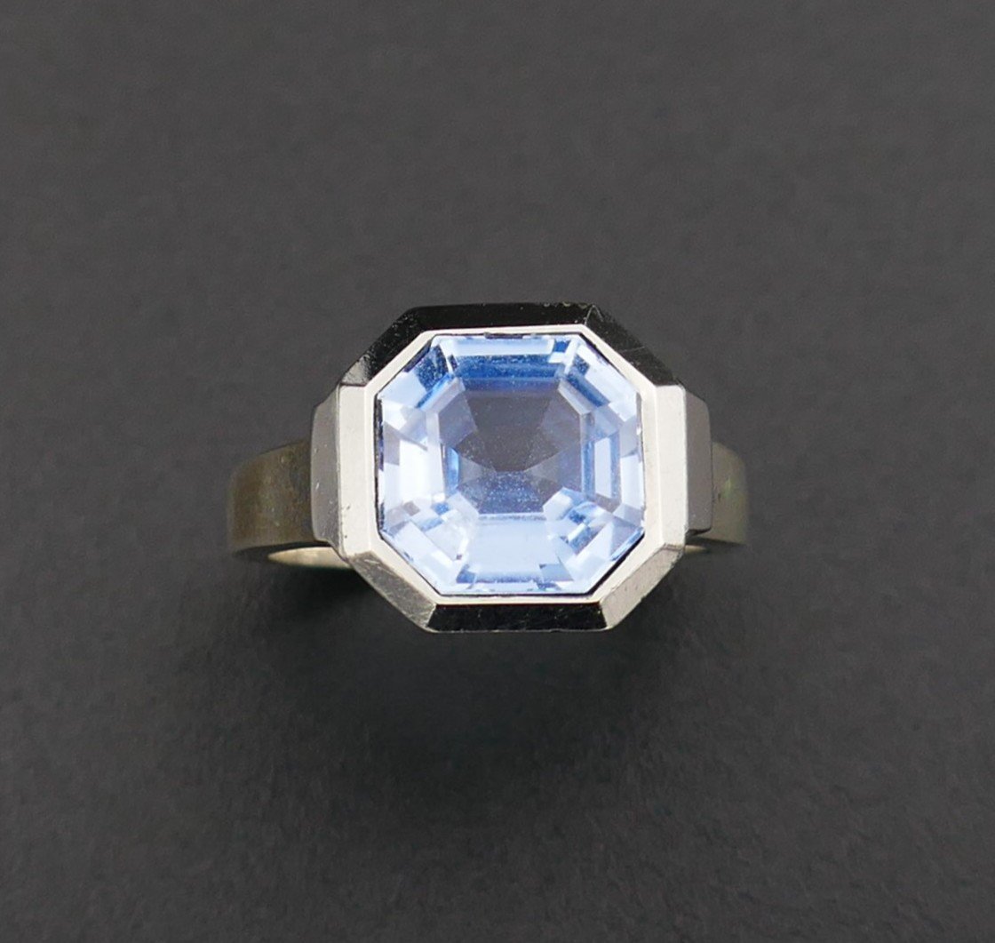 Bague Art Déco En Argent Sertie d'Un Spinelle Bleu De Synthèse-photo-2