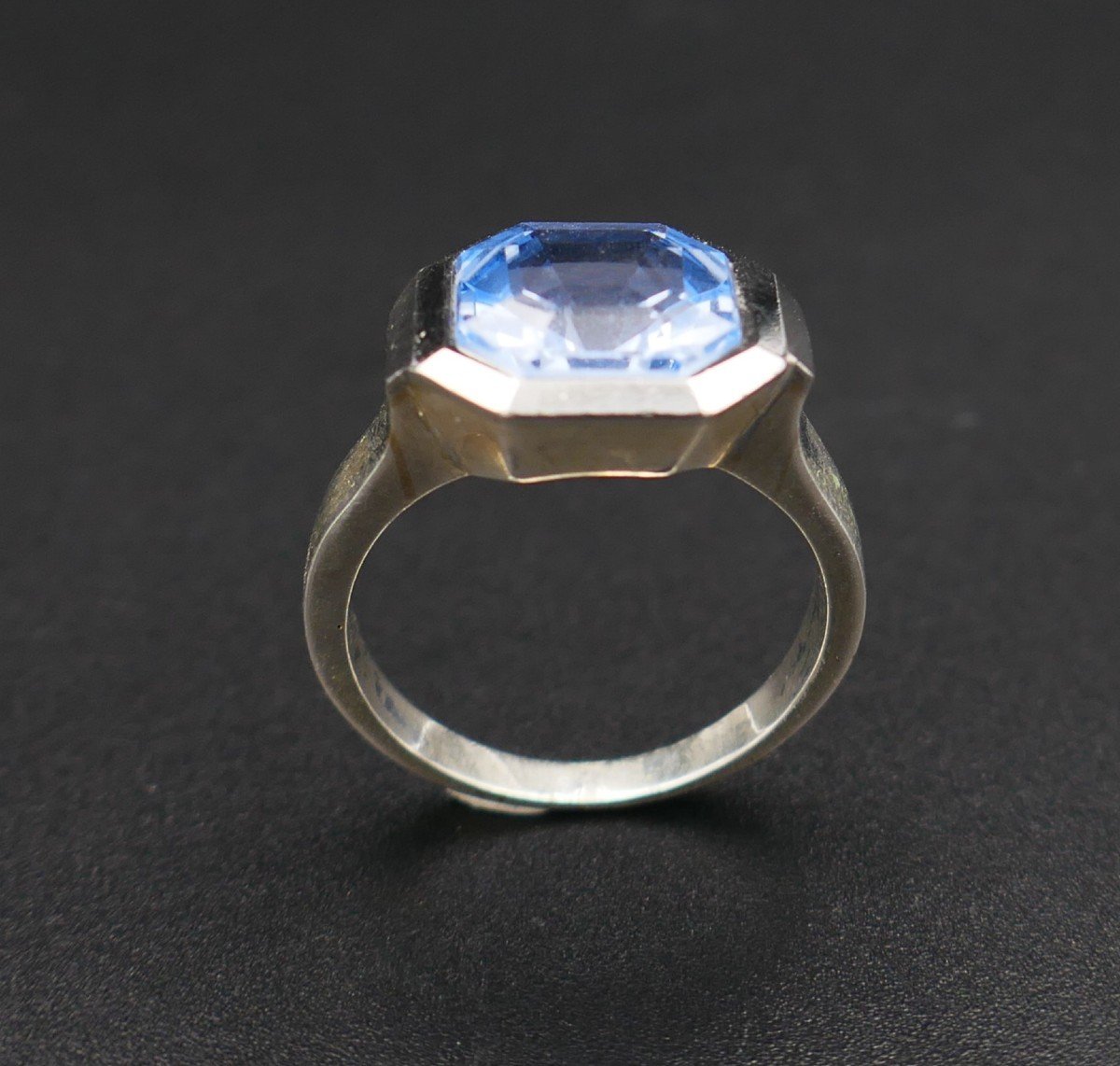 Bague Art Déco En Argent Sertie d'Un Spinelle Bleu De Synthèse-photo-3