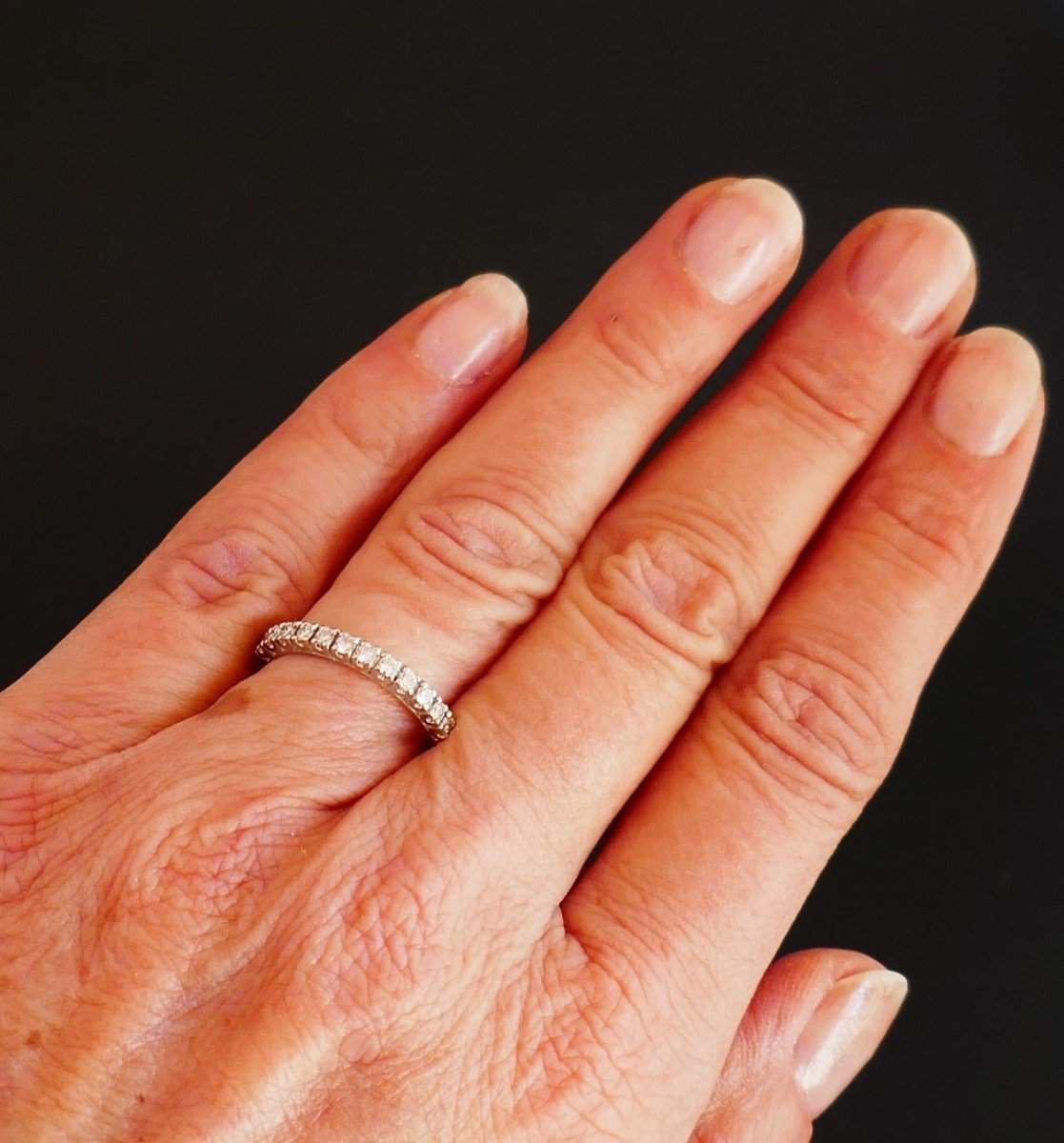 Half Diamond Wedding Ring, 18 Carat White Gold.-photo-2