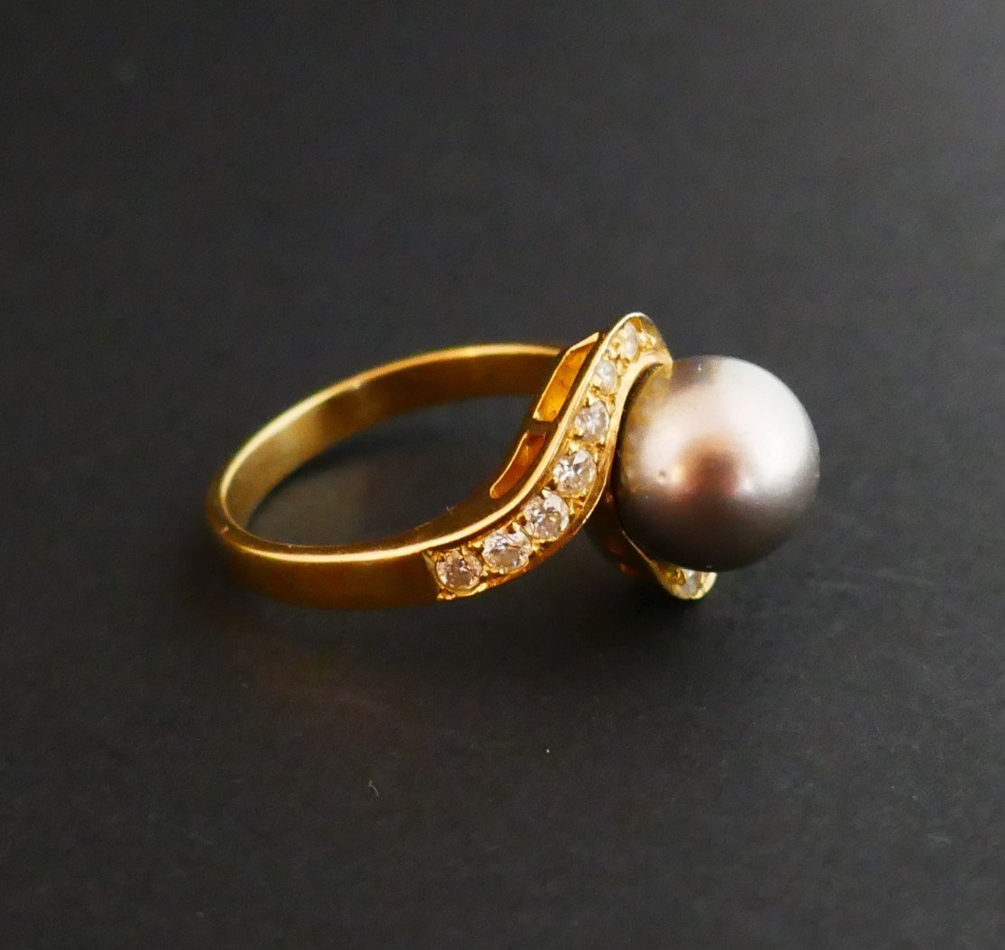 Ring Set With A Tahitian Pearl And Diamonds.-photo-2