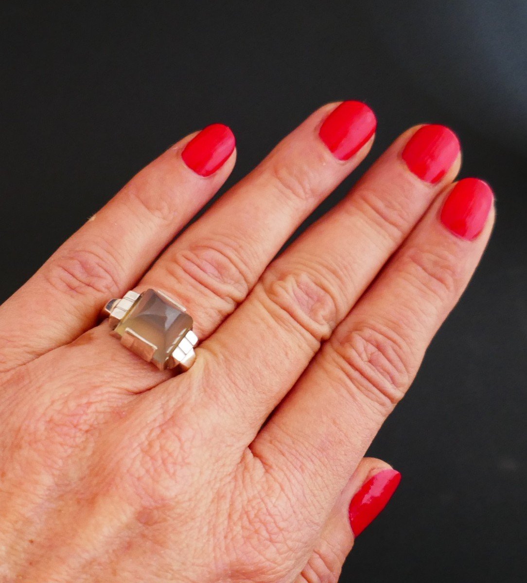 Art Deco Ring In Silver Adorned With A Stone-photo-2