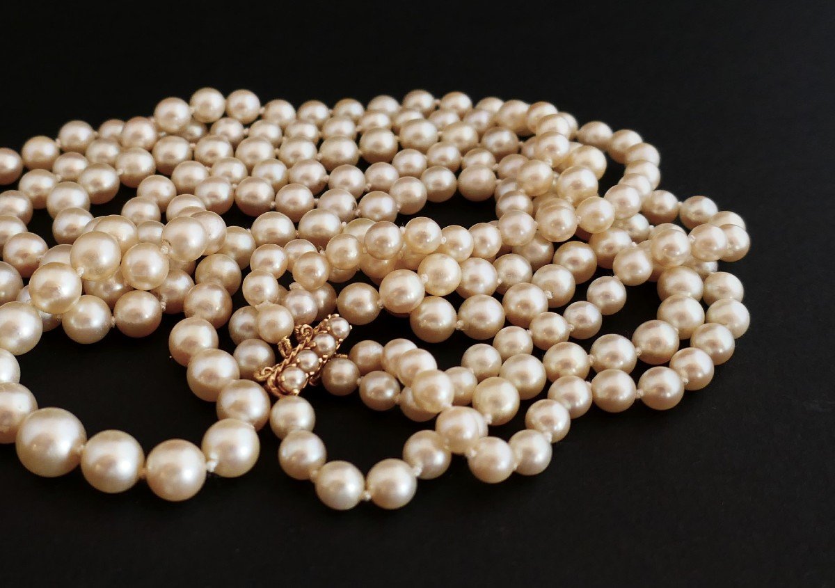 3 Row Cultured Pearl Necklace, Pearl Clasp.-photo-2