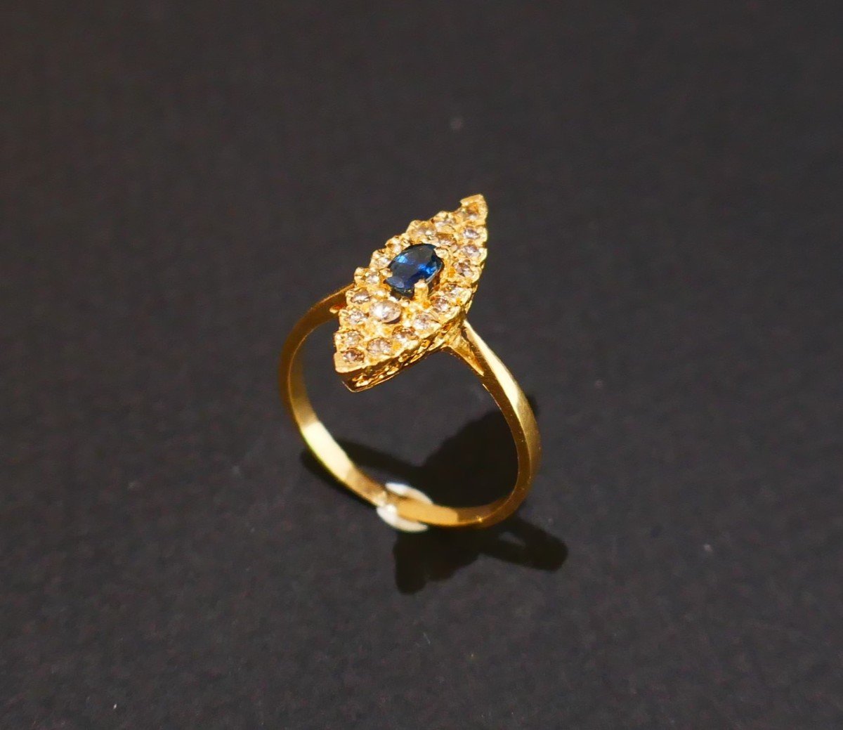 Marquise Sapphire And Diamond Ring, 18 Carat Yellow Gold.-photo-4