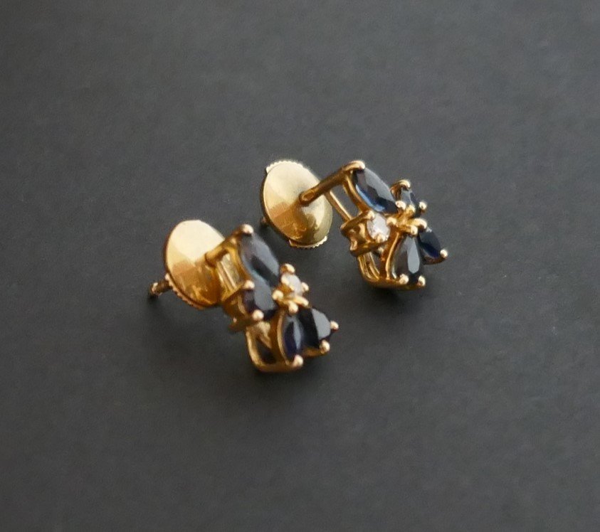 Boucles d'Oreilles Saphirs Et Diamant-photo-2