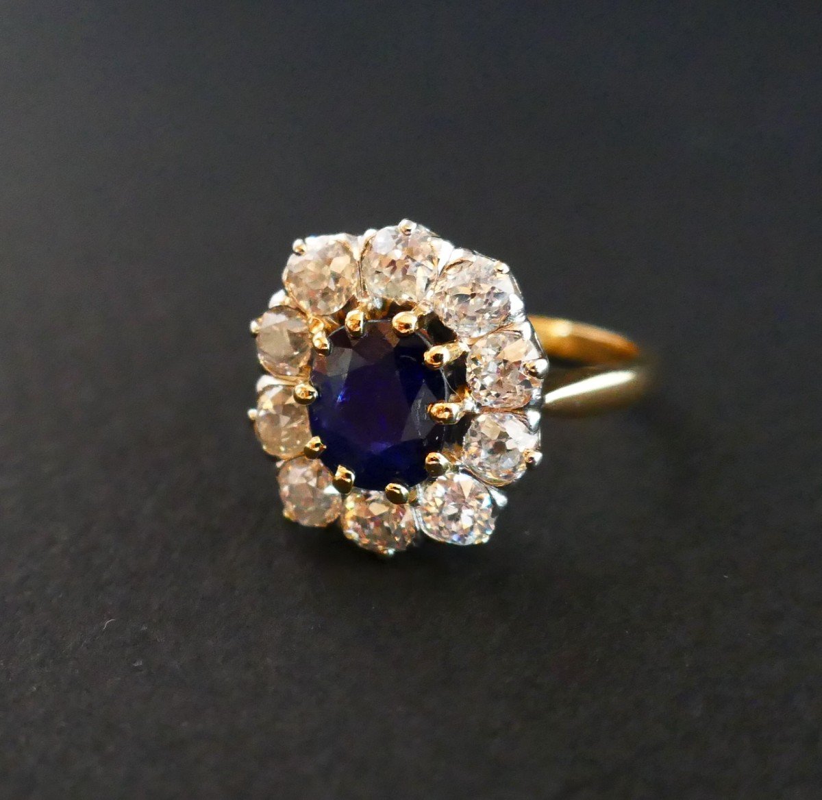 Bague Saphir Et Diamants, Or 18 Carats.-photo-1