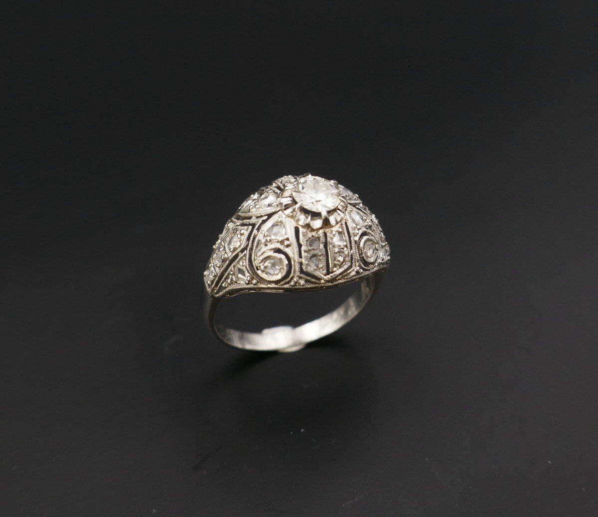 Art Deco Dome Ring In Platinum And Diamonds.-photo-1