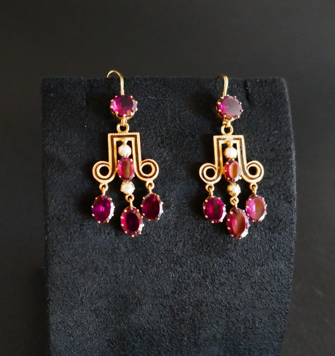 Antique Earrings, Garnets, Pearls And Enamel.-photo-3