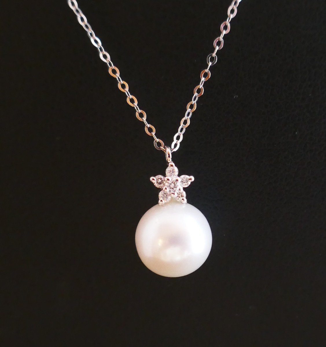 Pearl And Diamond Necklace, 18k White Gold.-photo-4