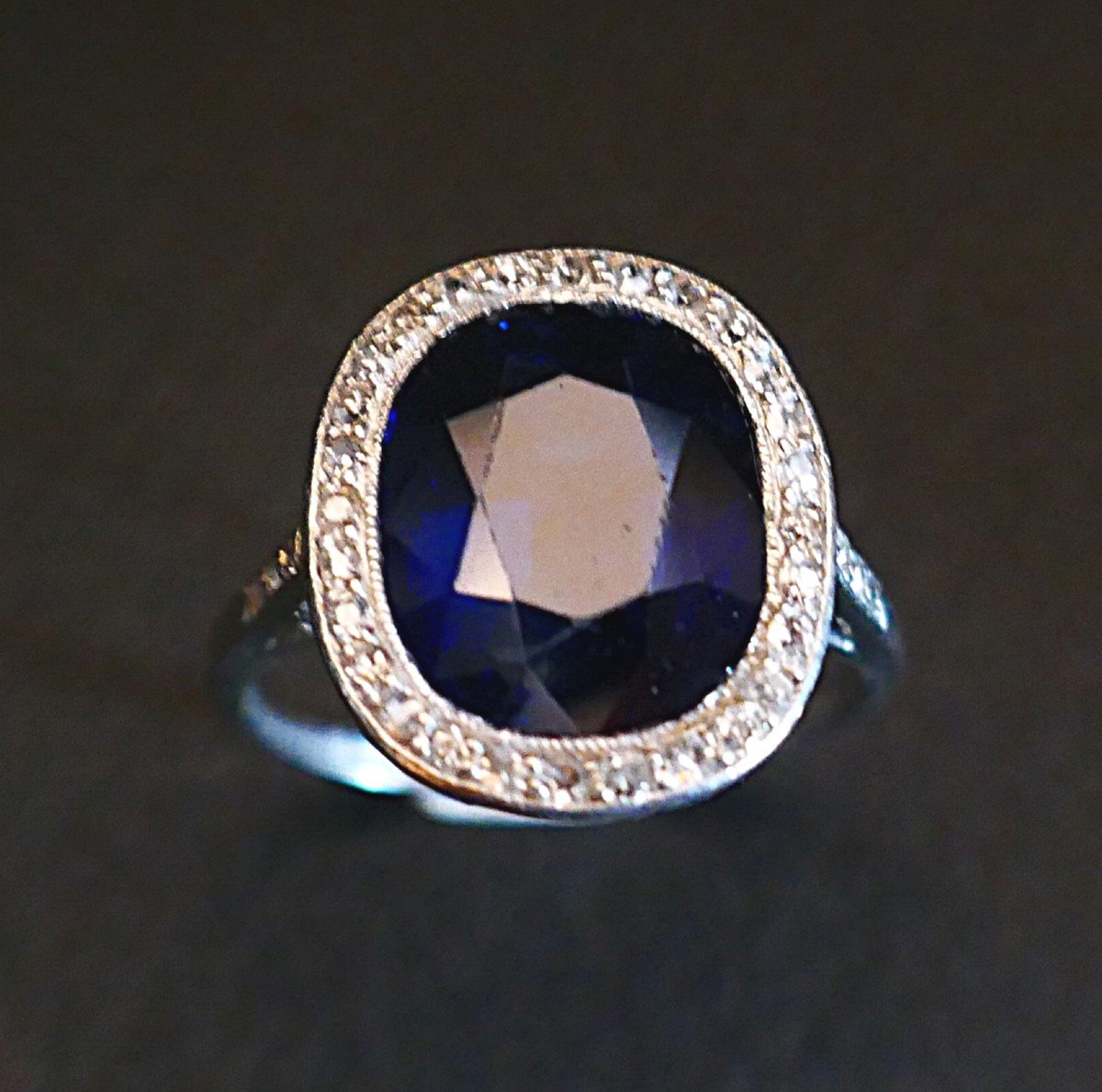 6.8 Carat Sapphire And Diamond Ring, Platinum Setting. Certificate.