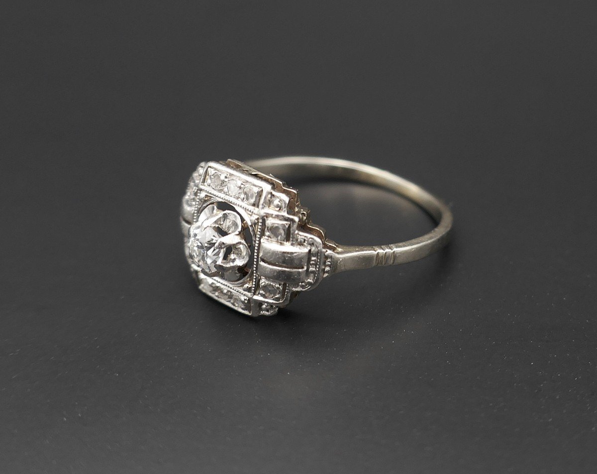 Art Deco Diamond Ring, Gold And Platinum Setting.-photo-3