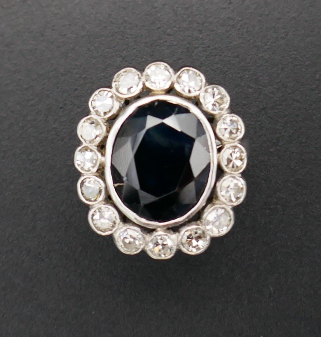 Art Deco Ring In Platinum, Sapphire And Diamonds.