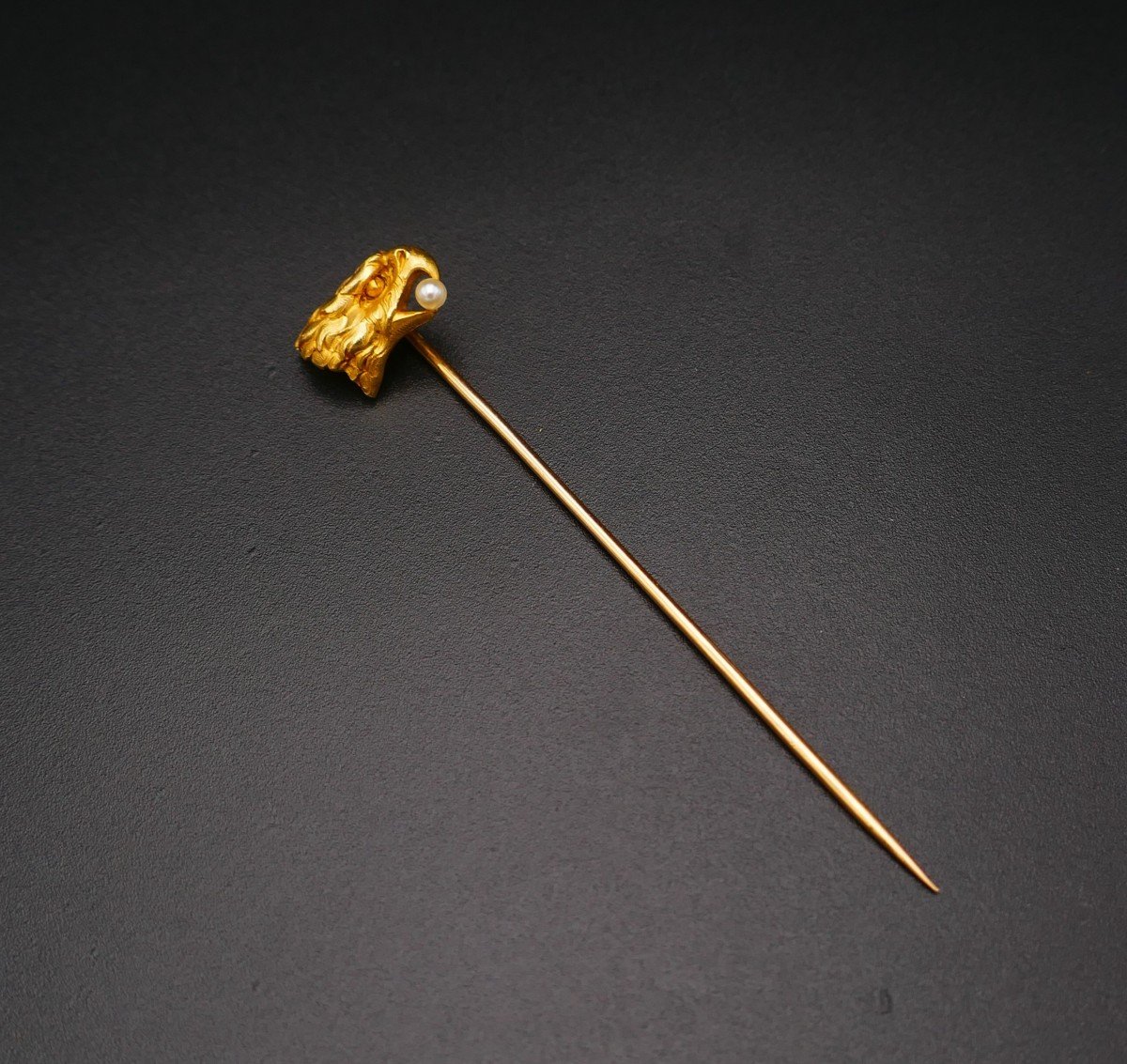 Yellow Gold And Pearl Eagle Head Tie Pin.-photo-2