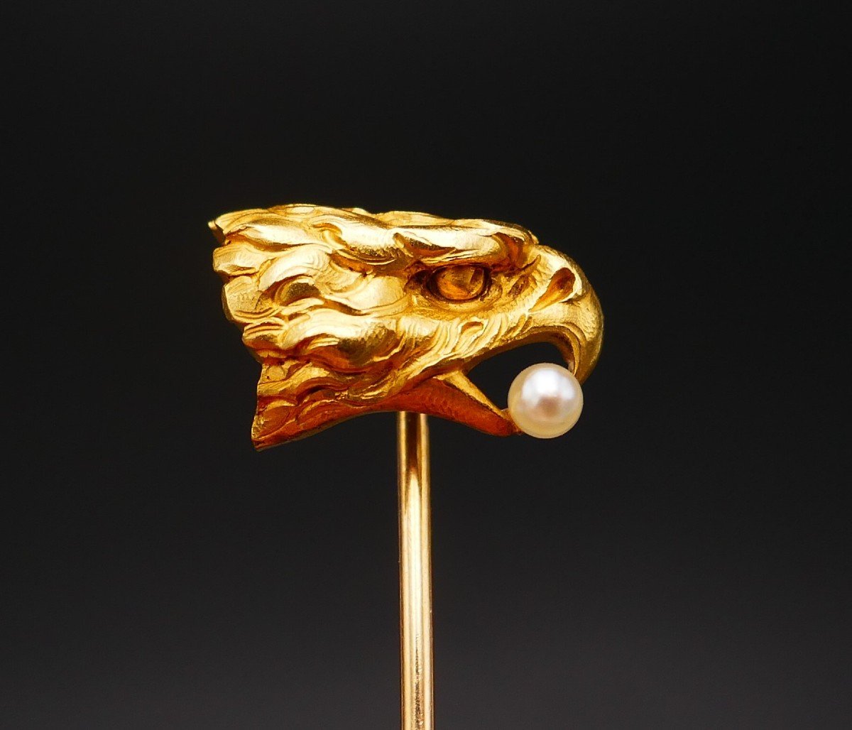 Yellow Gold And Pearl Eagle Head Tie Pin.