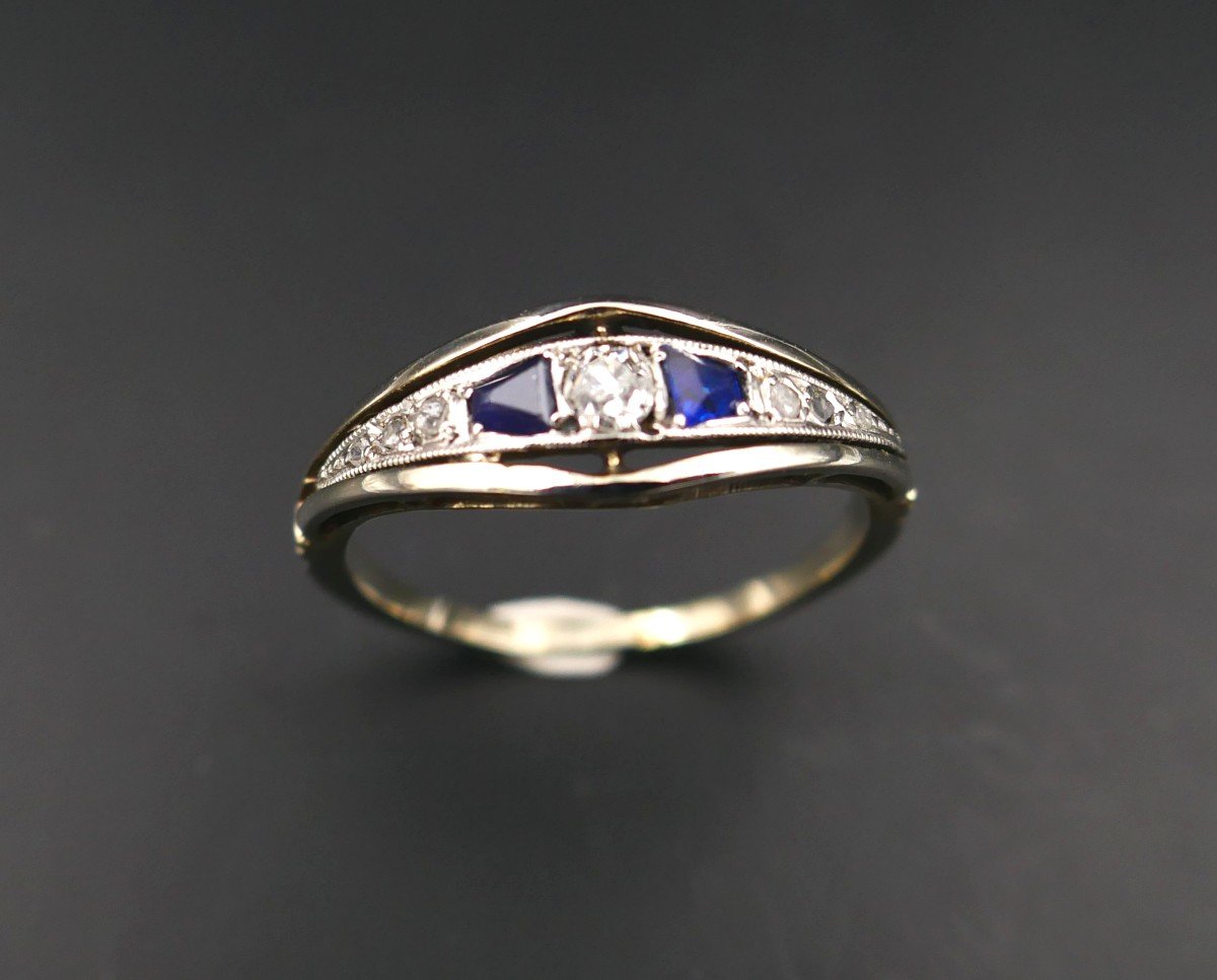 Calibrated Diamond And Sapphire Garter Ring, Gold And Platinum.-photo-3