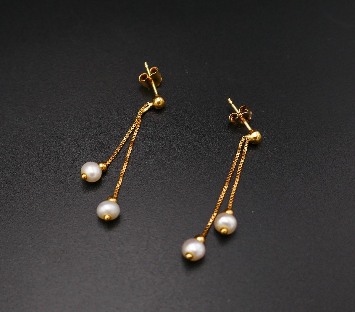 Boucles d'Oreilles Perles, Or 18 Carats.-photo-2