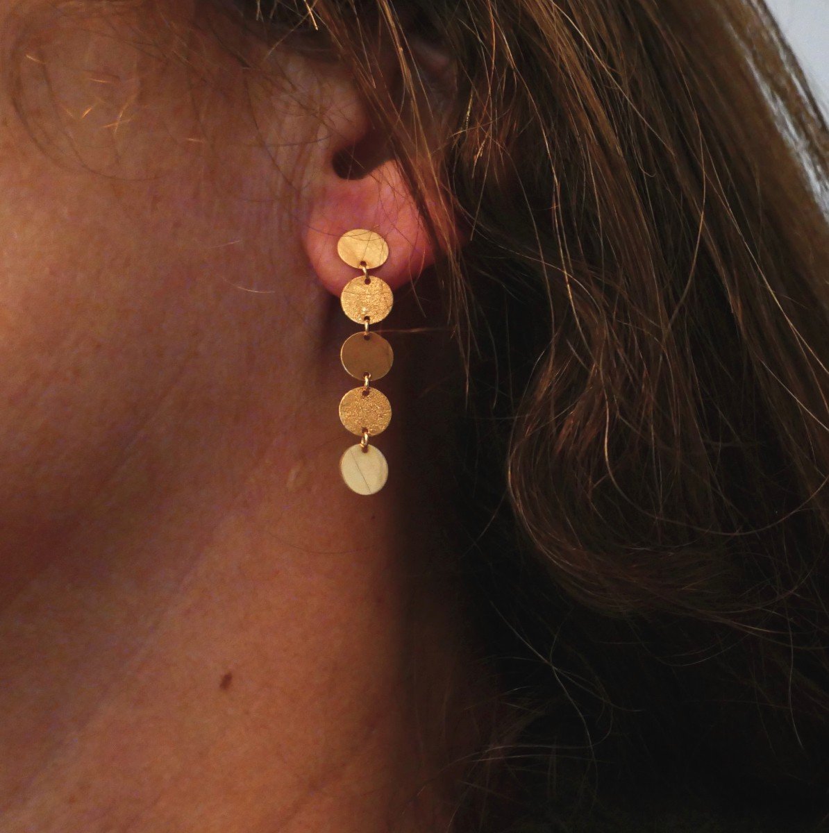 Boucles d'Oreilles Disques En Or 18 Carats.-photo-2