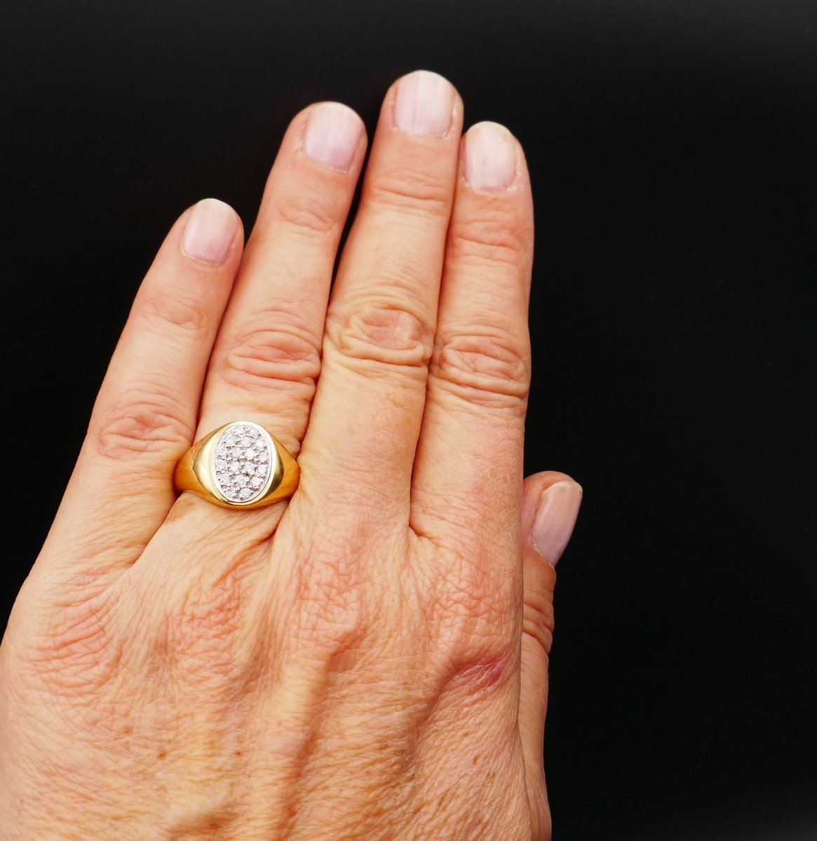 Bague Chevalière Diamants, Or Jaune 18 Carats.-photo-3