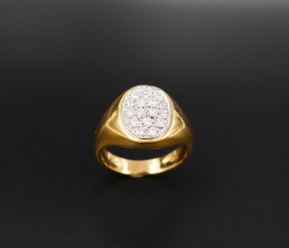 Bague Chevalière Diamants, Or Jaune 18 Carats.-photo-4