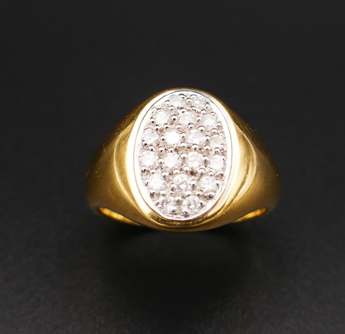 Bague Chevalière Diamants, Or Jaune 18 Carats.