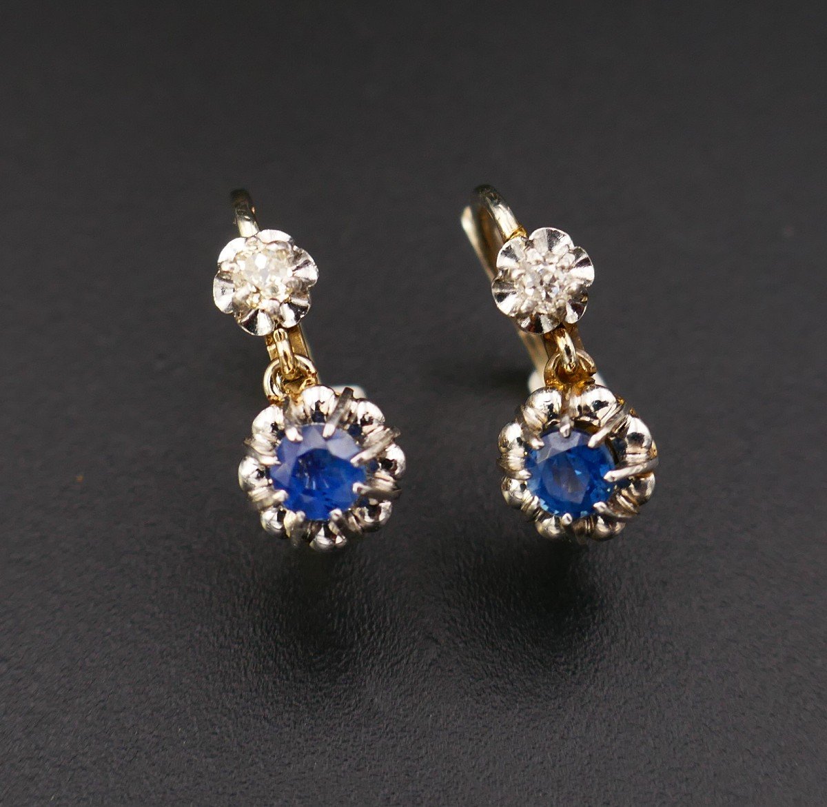 Sapphire And Diamond Sleepers, Platinum And 18 Carat Gold.-photo-4