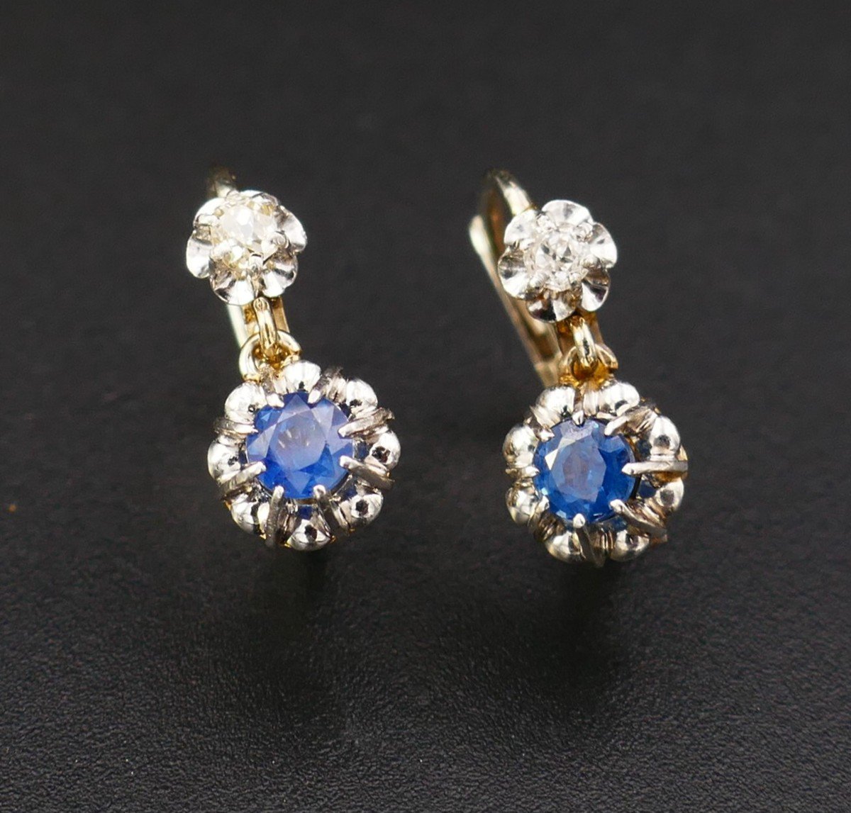 Sapphire And Diamond Sleepers, Platinum And 18 Carat Gold.