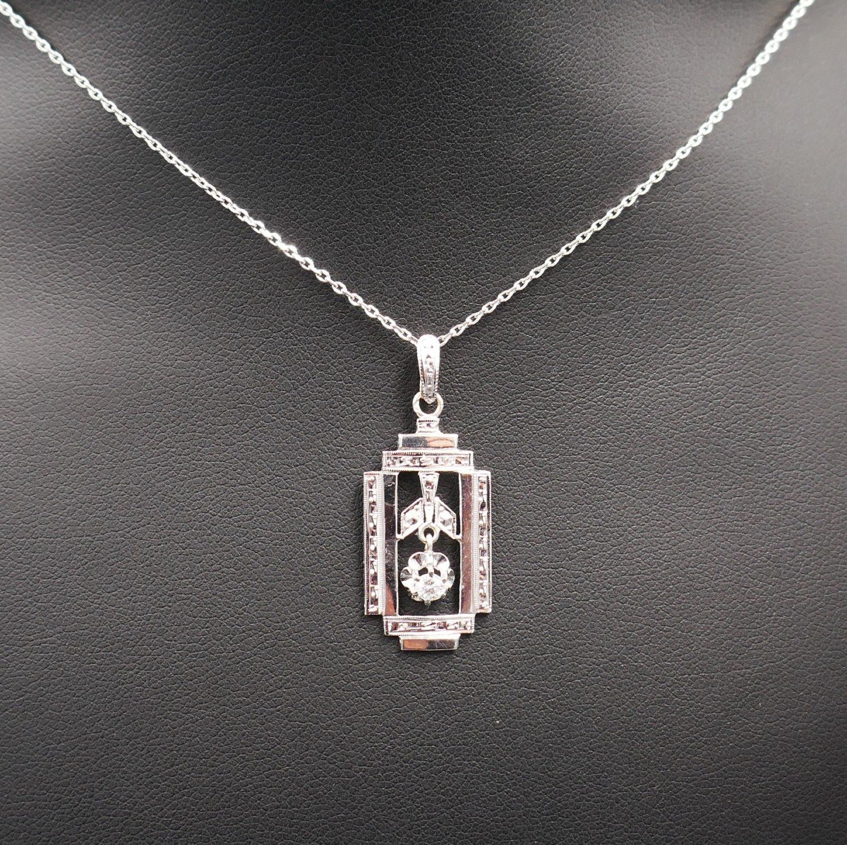 Art Deco Diamond Pendant, 18k White Gold.