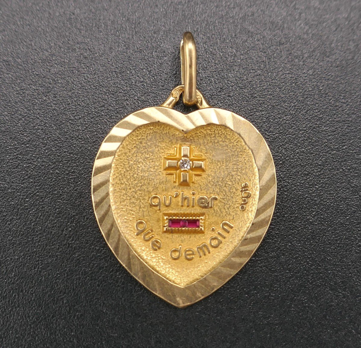 Augis Diamond And Ruby Love Medal, 18 Carat Gold.