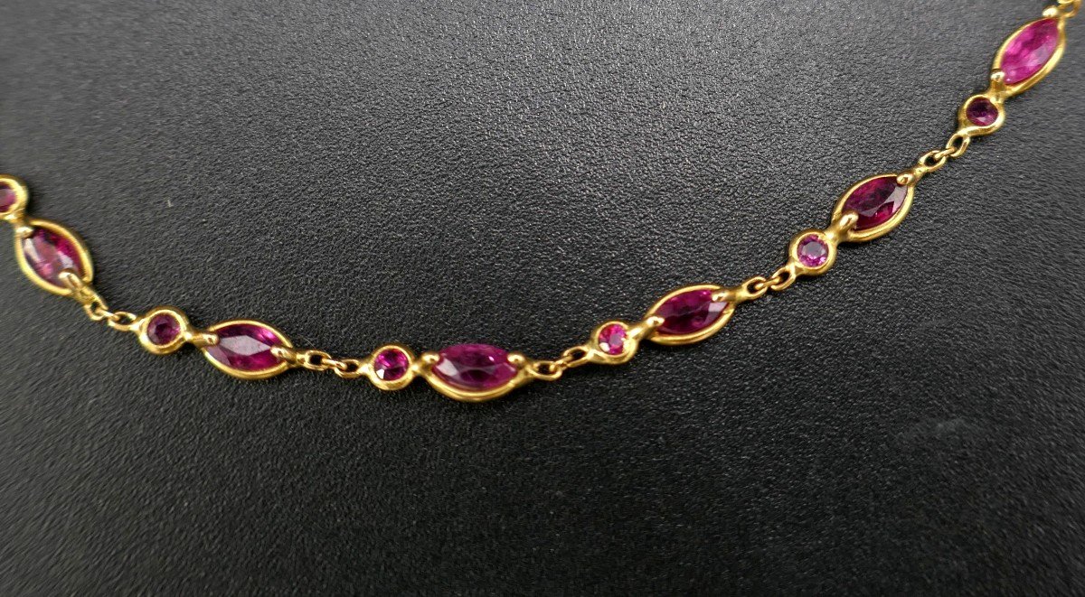 Bracelet Serti De 30 Rubis, Or 18 Carats.-photo-2