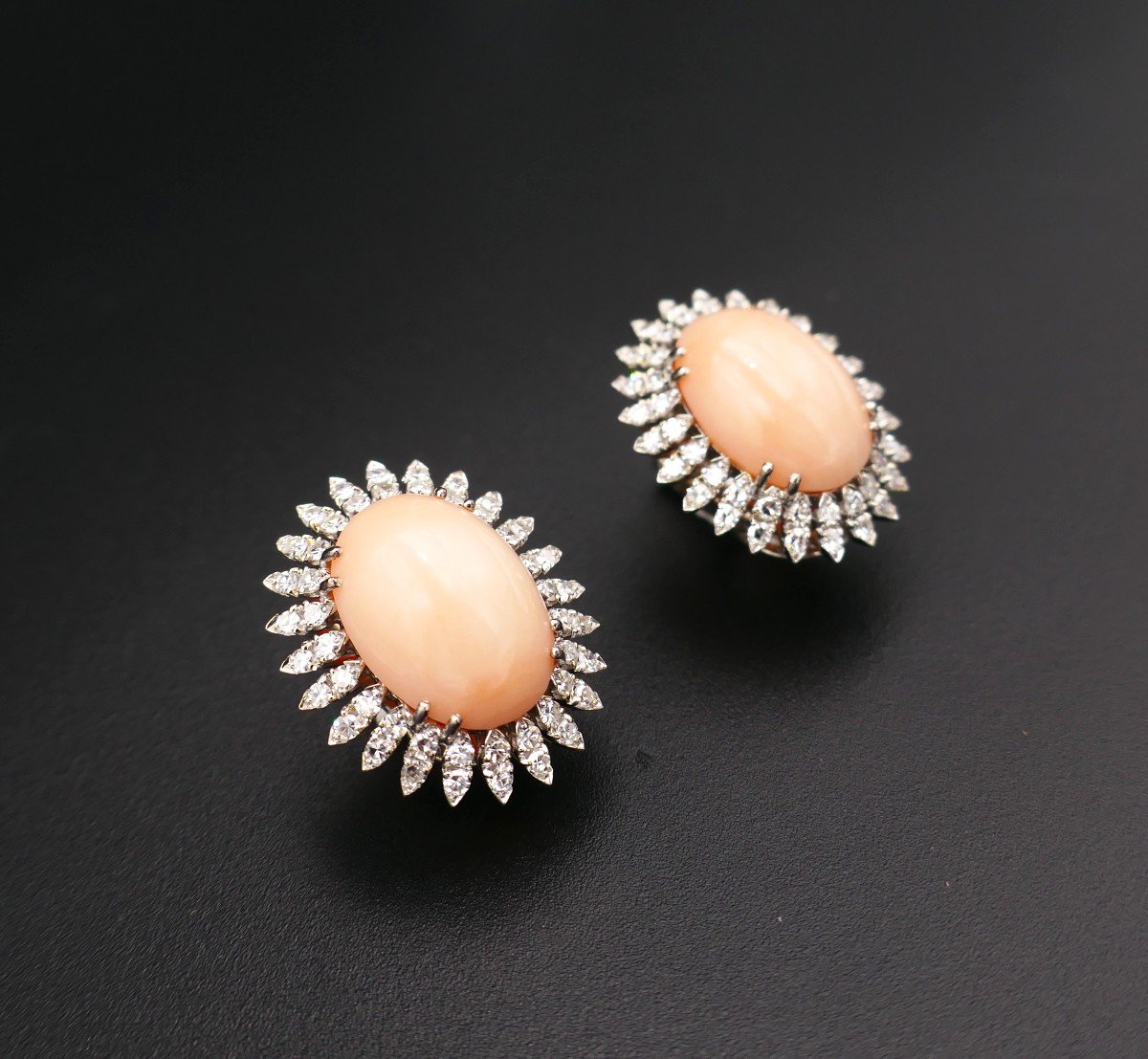 Angel Skin Coral And Diamond Earrings, 18k Gold.-photo-4