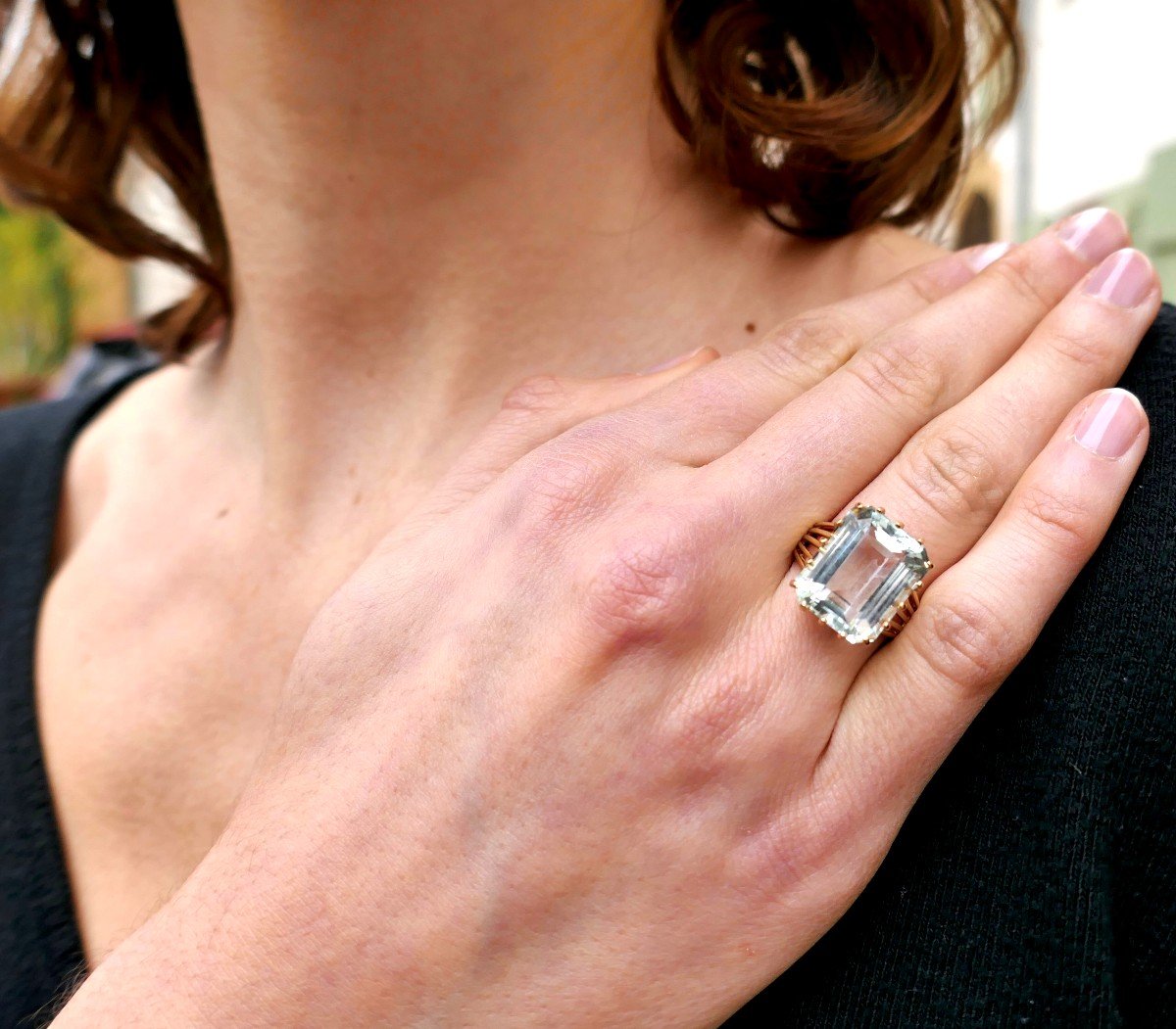 Ring Set With An Aquamarine, 18 Carat Yellow Gold.-photo-4