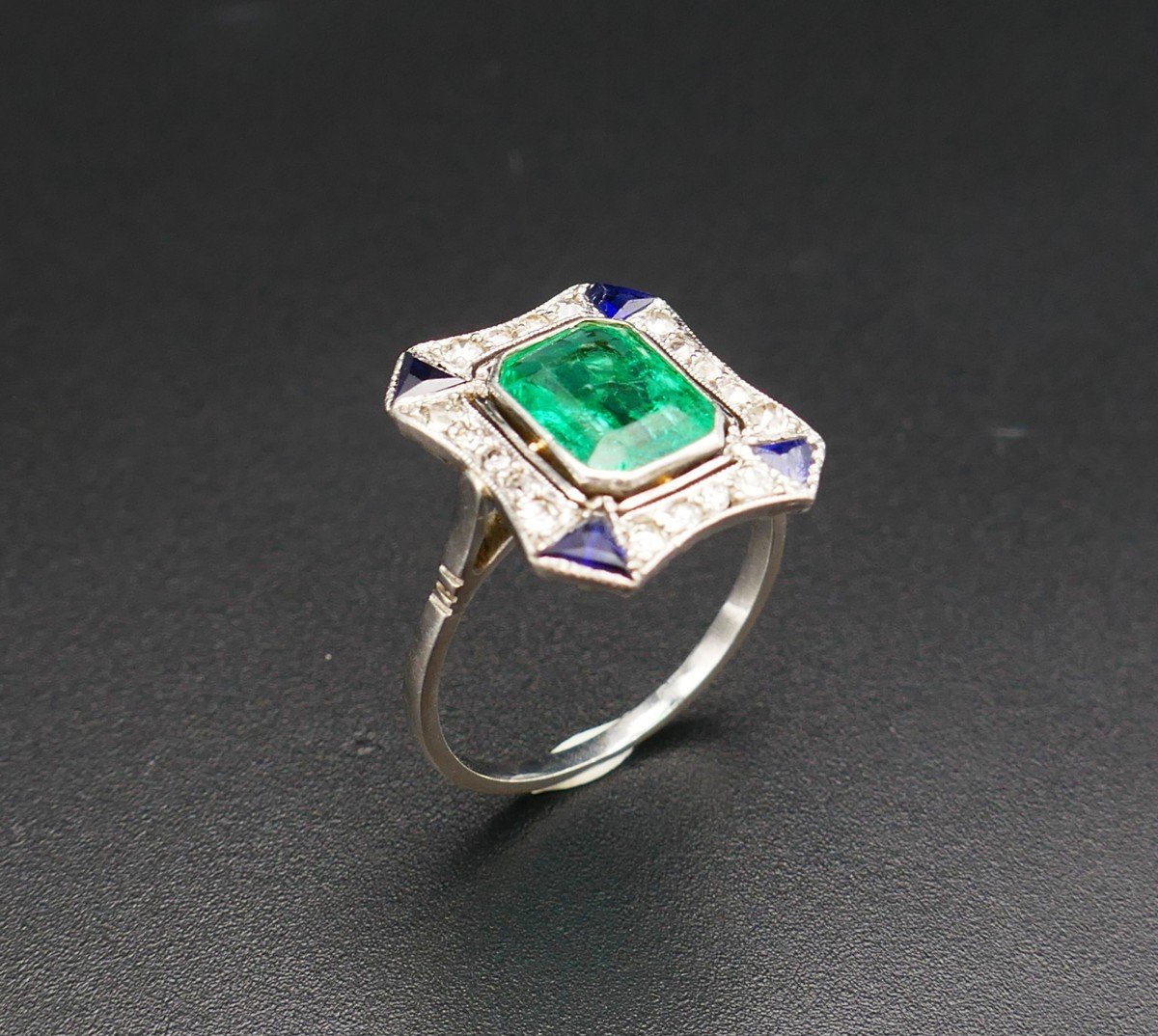 Art Deco Ring Decorated With A Colombian Emerald (certificate), Platinum.-photo-2