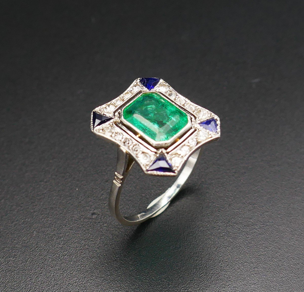 Art Deco Ring Decorated With A Colombian Emerald (certificate), Platinum.-photo-3