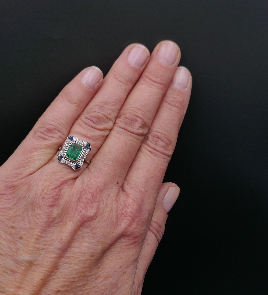 Art Deco Ring Decorated With A Colombian Emerald (certificate), Platinum.-photo-1