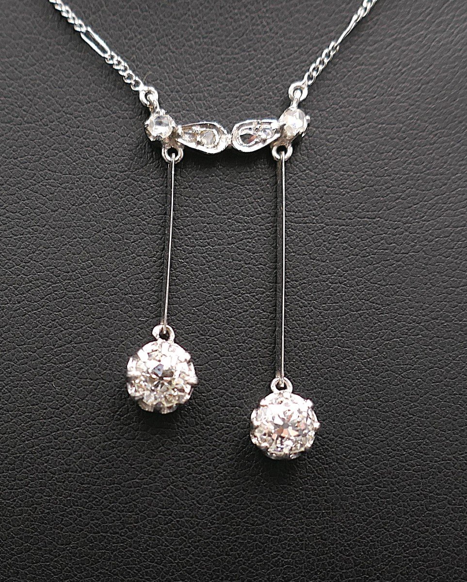 Collier Négligé Diamants Taille Ancienne 1 carat Et Diamants Taille Rose, Or Blanc 18 Carats.-photo-4