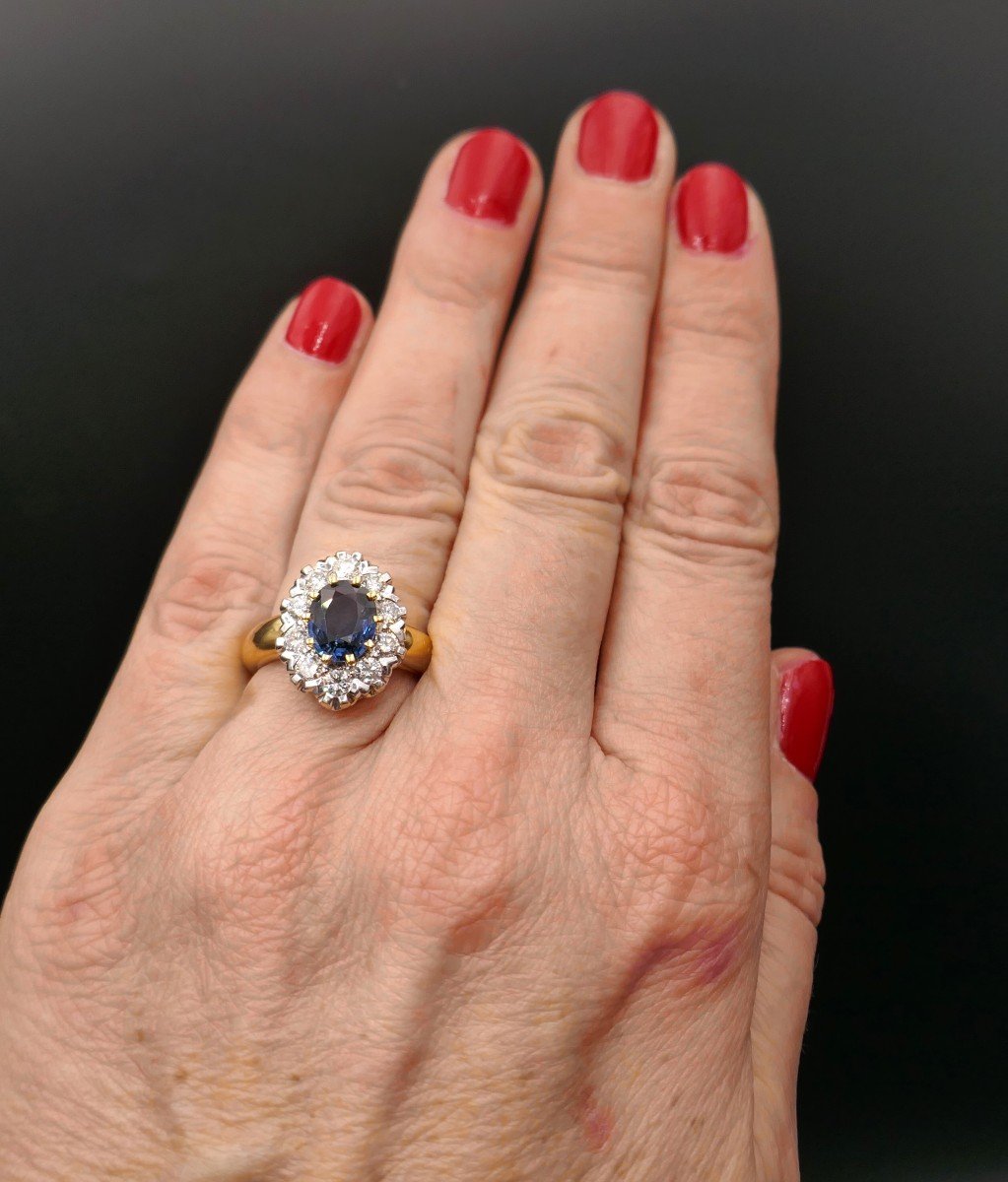 1.95 Carat Sapphire And 1 Carat Diamond Ring, 18k Yellow Gold.-photo-2