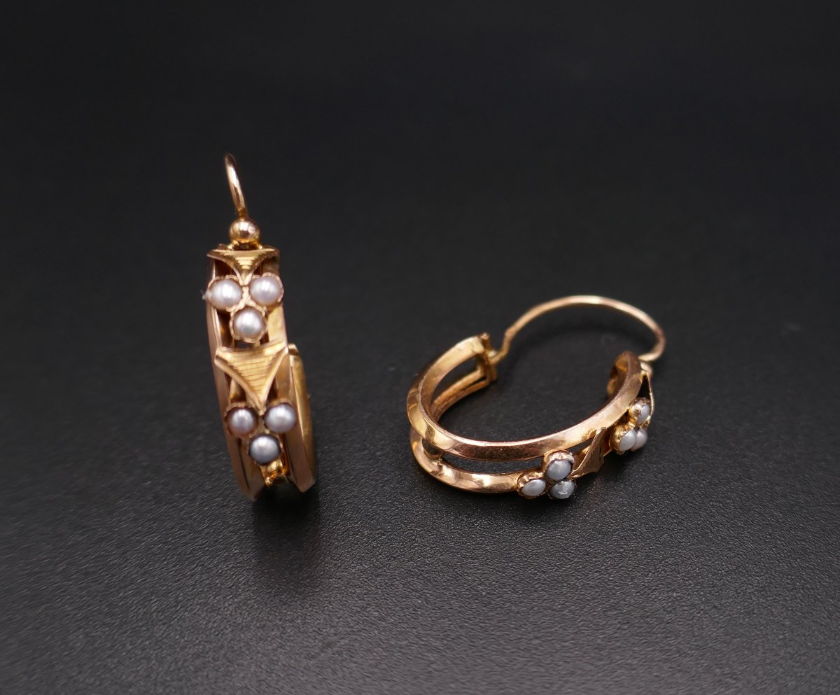 Napoleon III Creole Earrings, Fine Pearls, 18 Carat Rose Gold.-photo-3