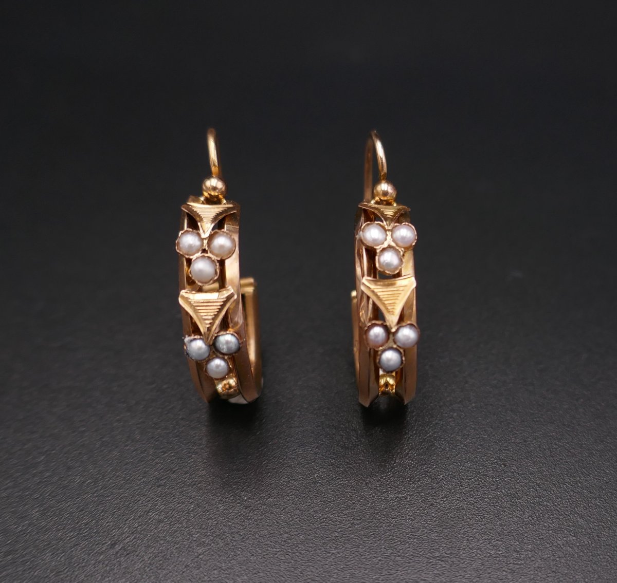 Napoleon III Creole Earrings, Fine Pearls, 18 Carat Rose Gold.-photo-4