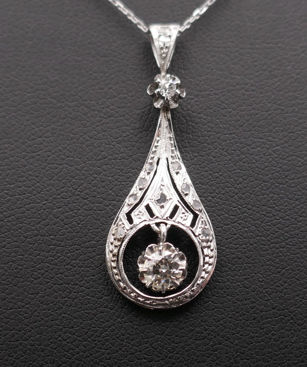 Diamond Pendant, 18k White Gold Chain.-photo-4