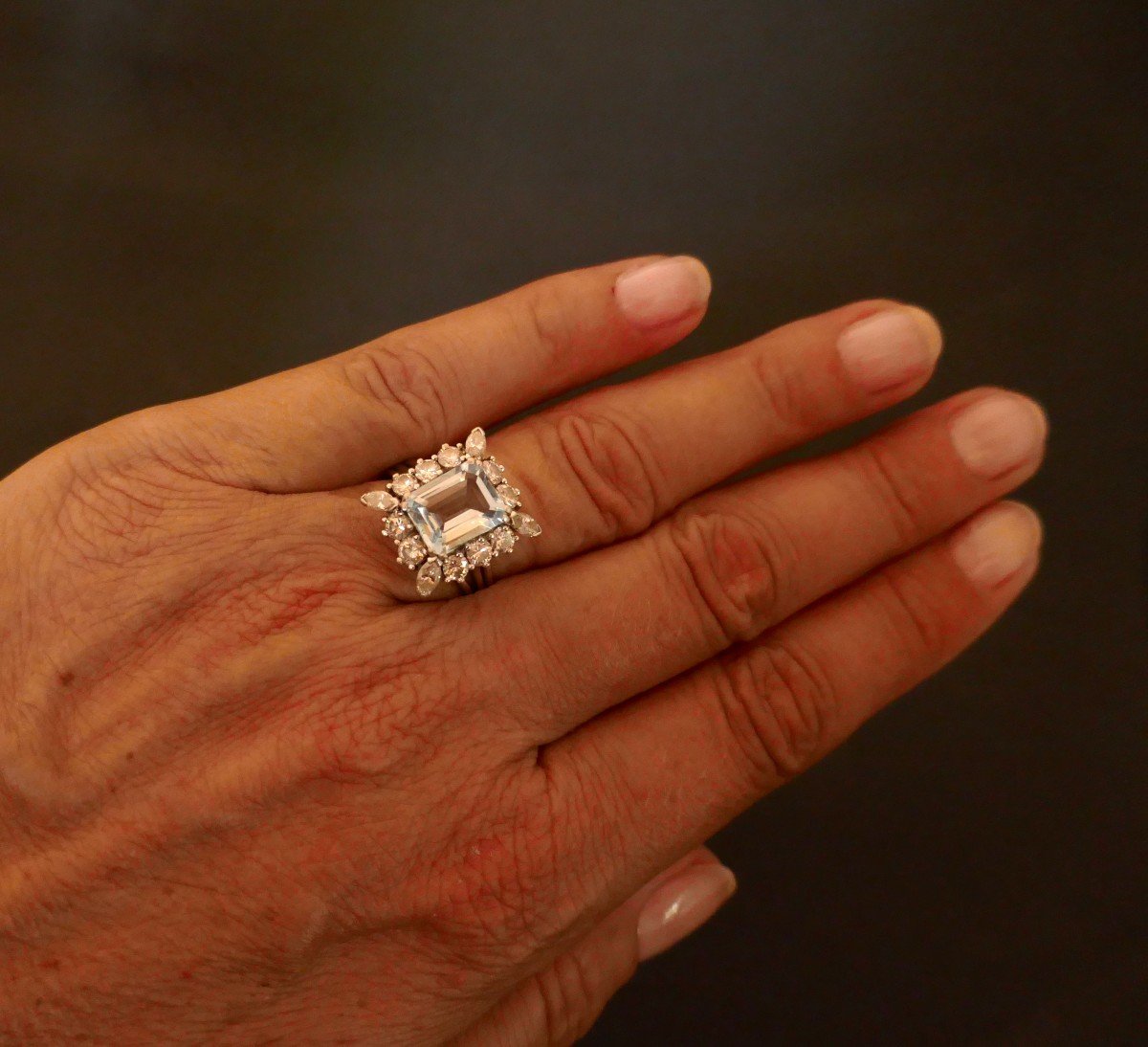 Art Deco Ring In Platinum, Aquamarine And Diamonds.-photo-3