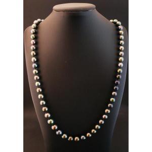 Cultured Pearl Long Necklace, Invisible Clasp, 18 Carat Gold.