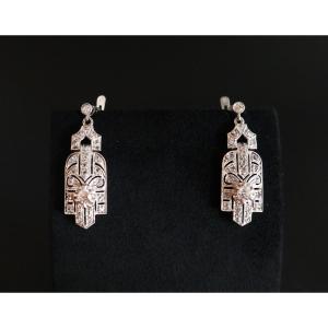 Art Deco Earrings In Platinum And Diamonds.