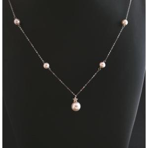 Pearl And Diamond Necklace, 18k White Gold.