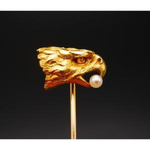 Yellow Gold And Pearl Eagle Head Tie Pin.