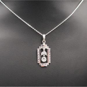 Art Deco Diamond Pendant, 18k White Gold.