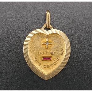 Augis Diamond And Ruby Love Medal, 18 Carat Gold.